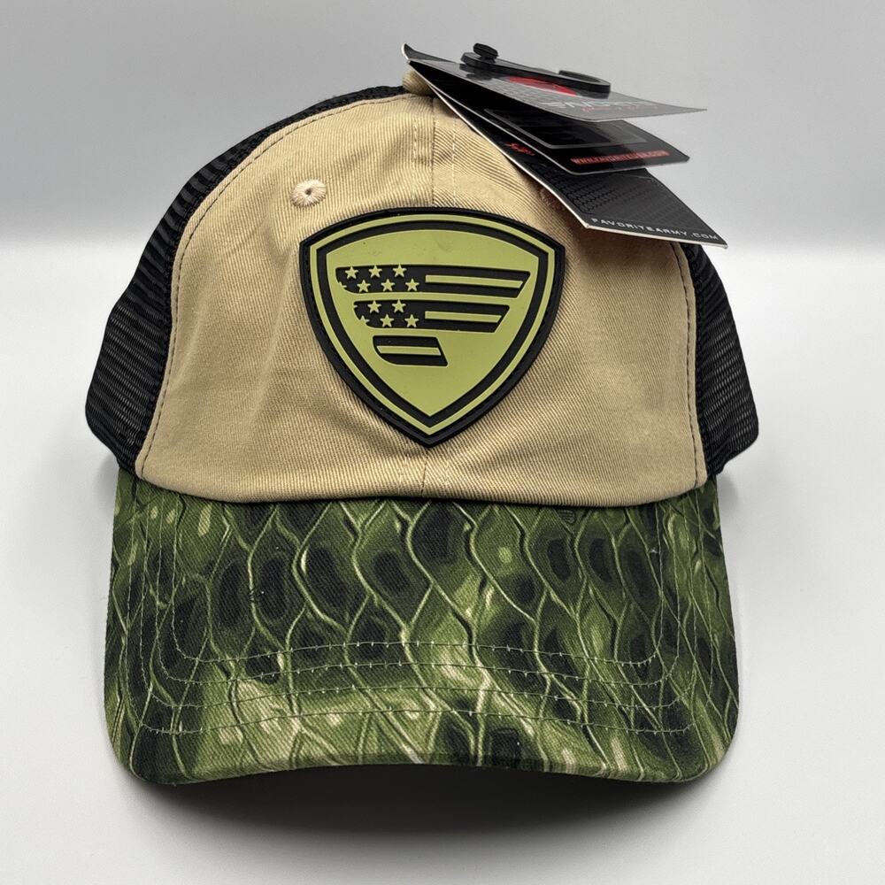 Favorite Brand Fishing Benchmark Mesh Snapback Cap Hat Tan Black NWT